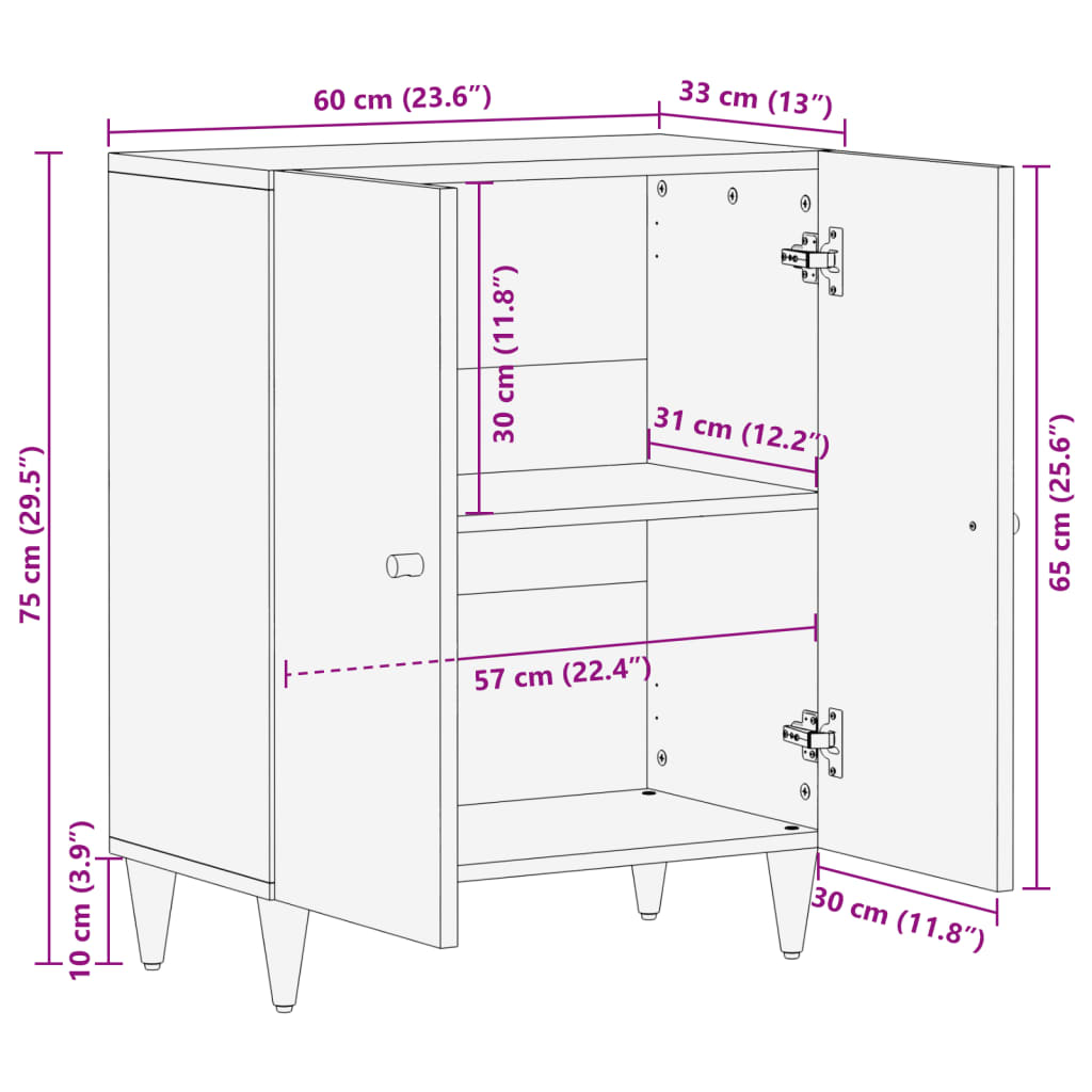 Side Cabinet 60x33x75 cm Solid Wood Mango