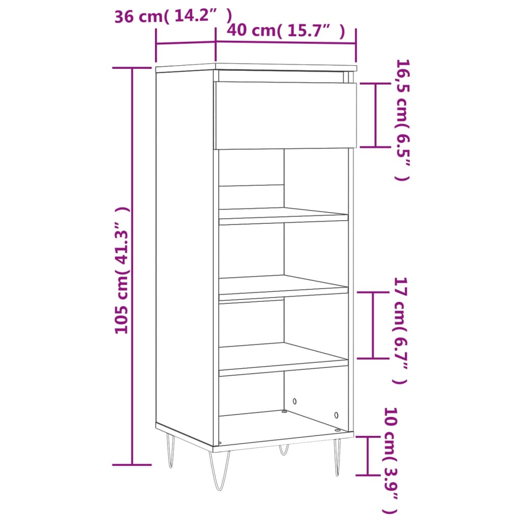 Shoe Cabinet High Gloss White 40x36x105 cm Engineered Wood
