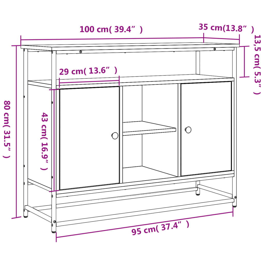 Sideboard Sonoma Oak 100x35x80 cm Engineered Wood