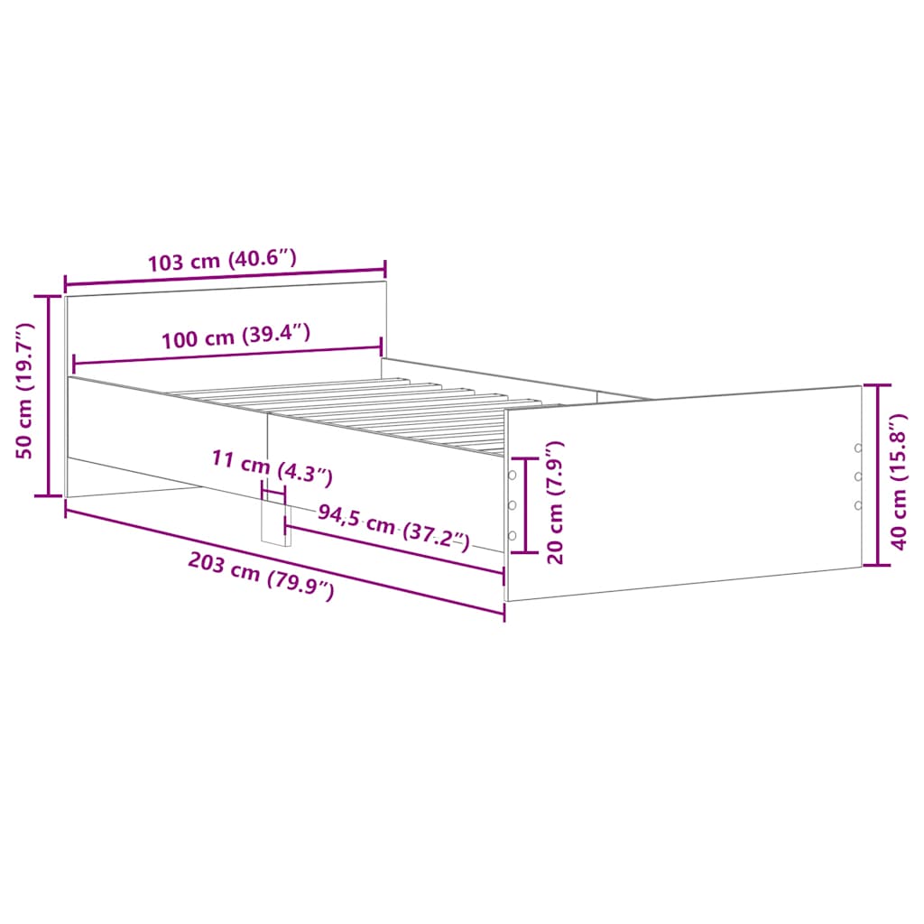 Bed Frame without Mattress Brown Oak 100x200 cm Engineered Wood