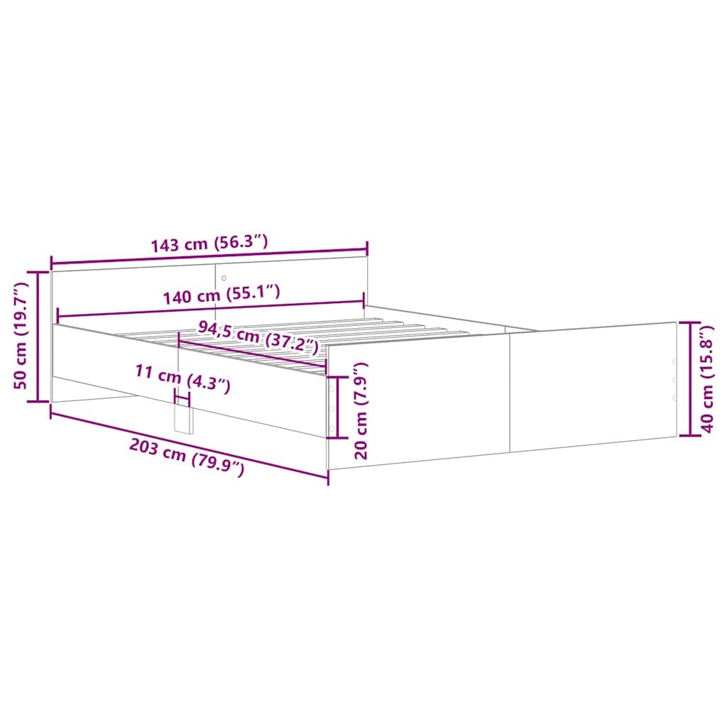 Bed Frame without Mattress Sonoma Oak 140x200 cm
