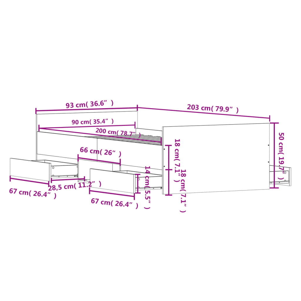 Bed Frame without Mattress Grey Sonoma 90x200 cm