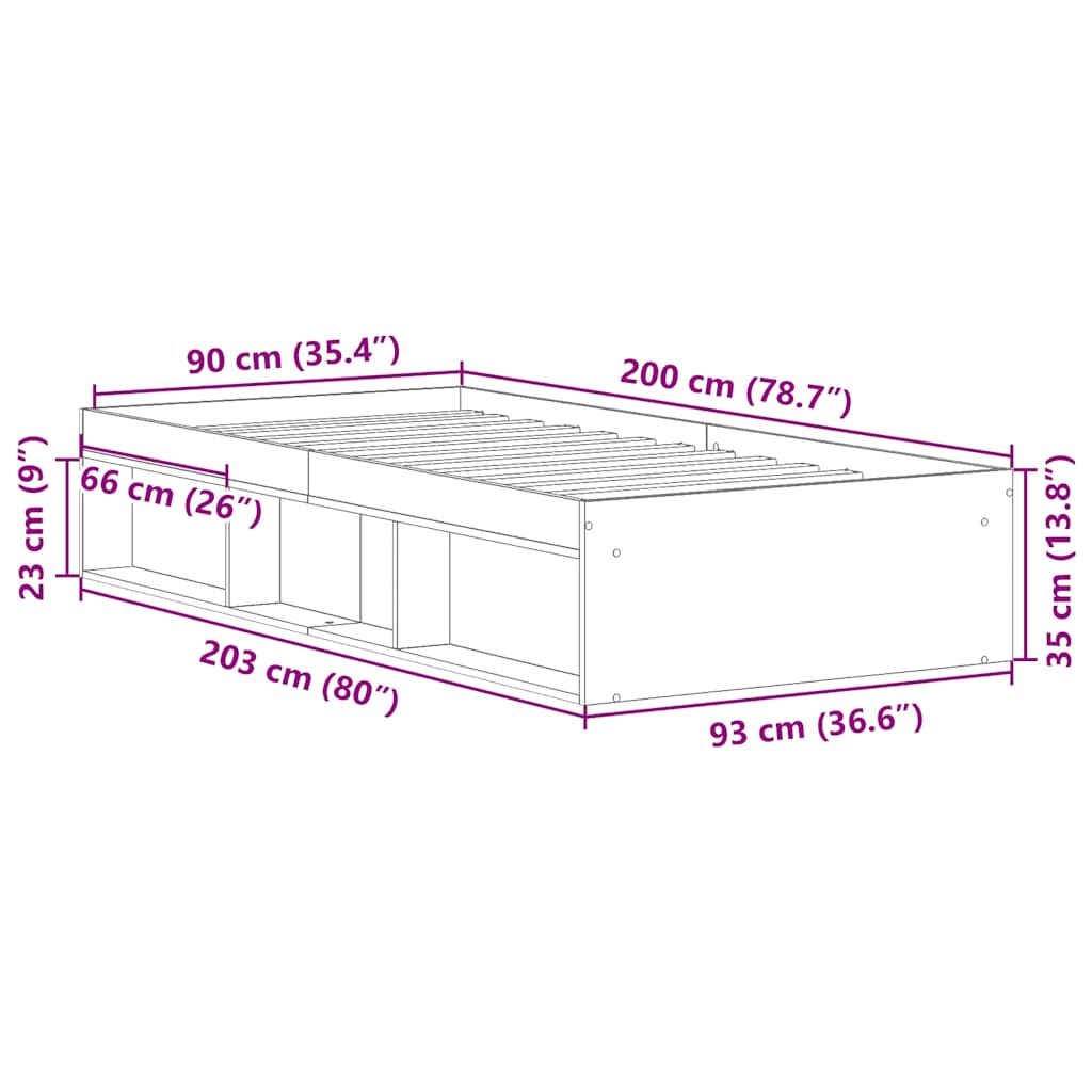 Bed Frame without Mattress Black 90x200 cm