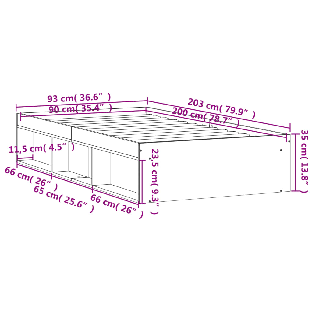 Bed Frame without Mattress Smoked Oak 90x200 cm