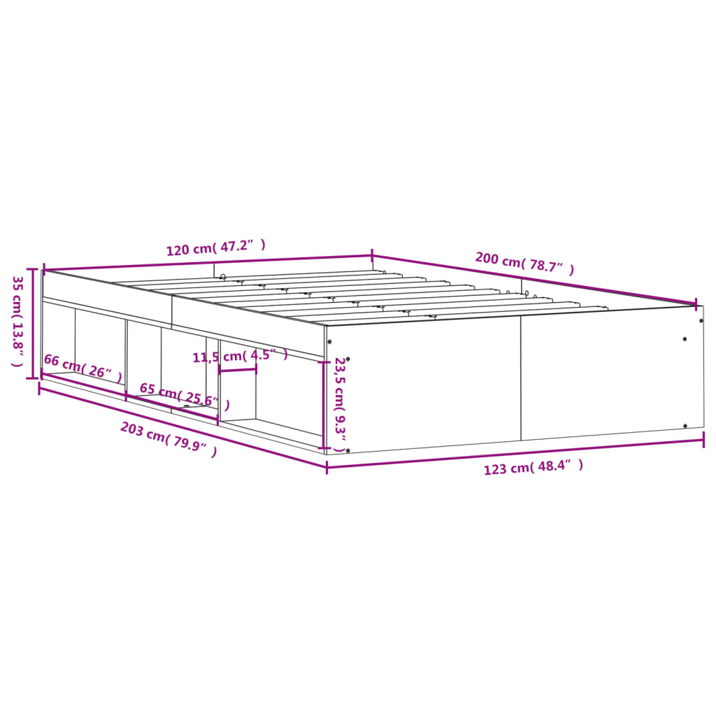 Bed Frame without Mattress Brown Oak 120x200 cm