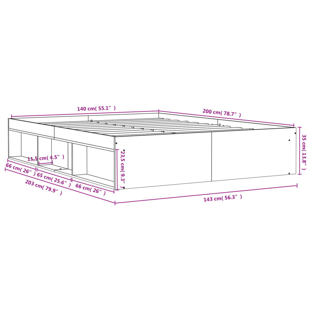 Bed Frame without Mattress Grey Sonoma 140x200 cm