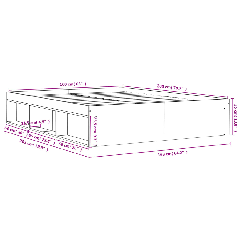 Bed Frame without Mattress Sonoma Oak 160x200 cm
