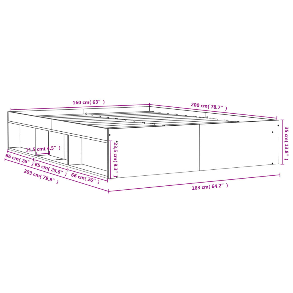 Bed Frame without Mattress Grey Sonoma 160x200 cm