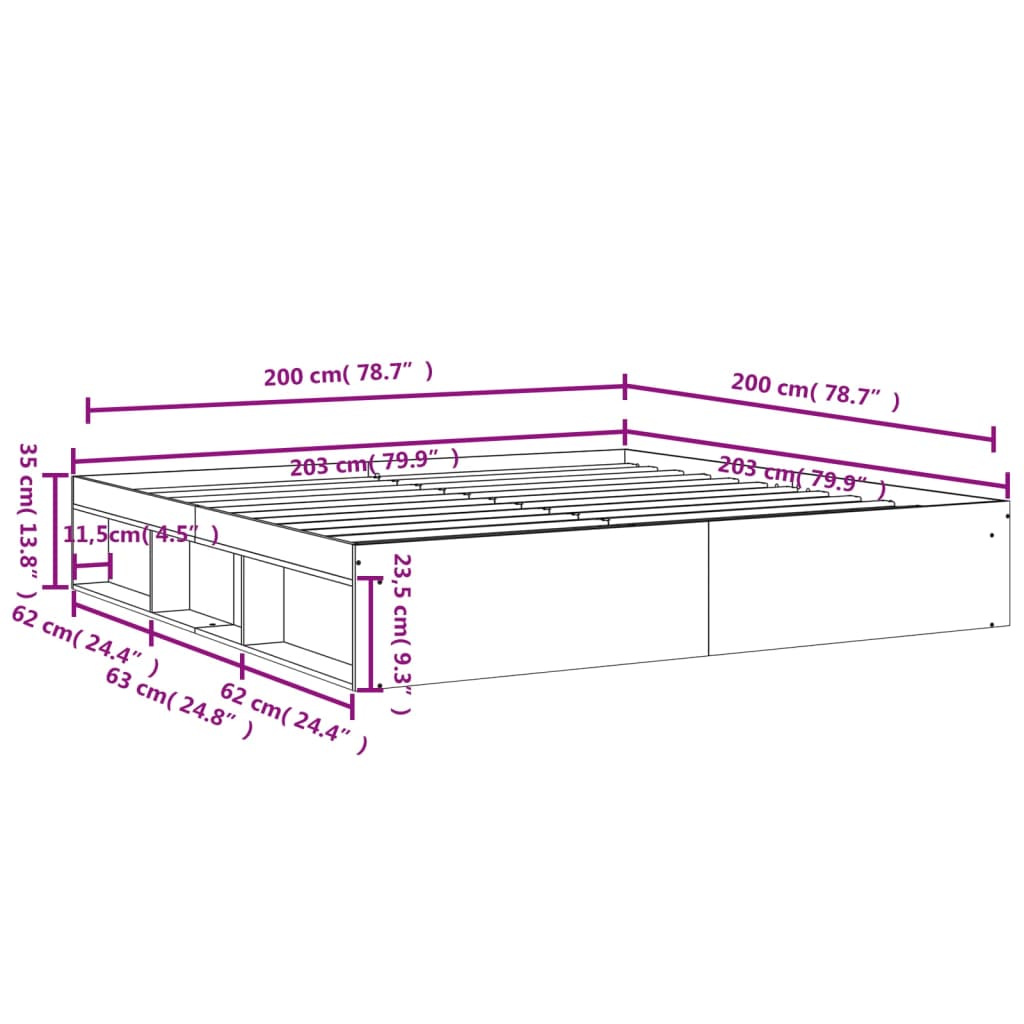 Bed Frame without Mattress Grey Sonoma 200x200 cm