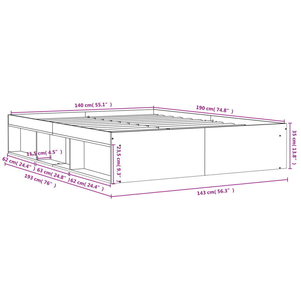 Bed Frame without Mattress White 140x190 cm