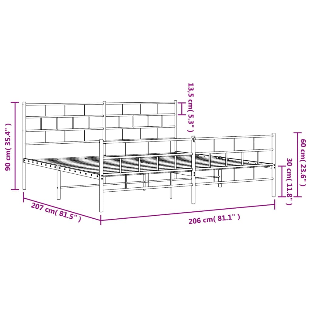 Metal Bed Frame without Mattress with Footboard Black 200x200cm