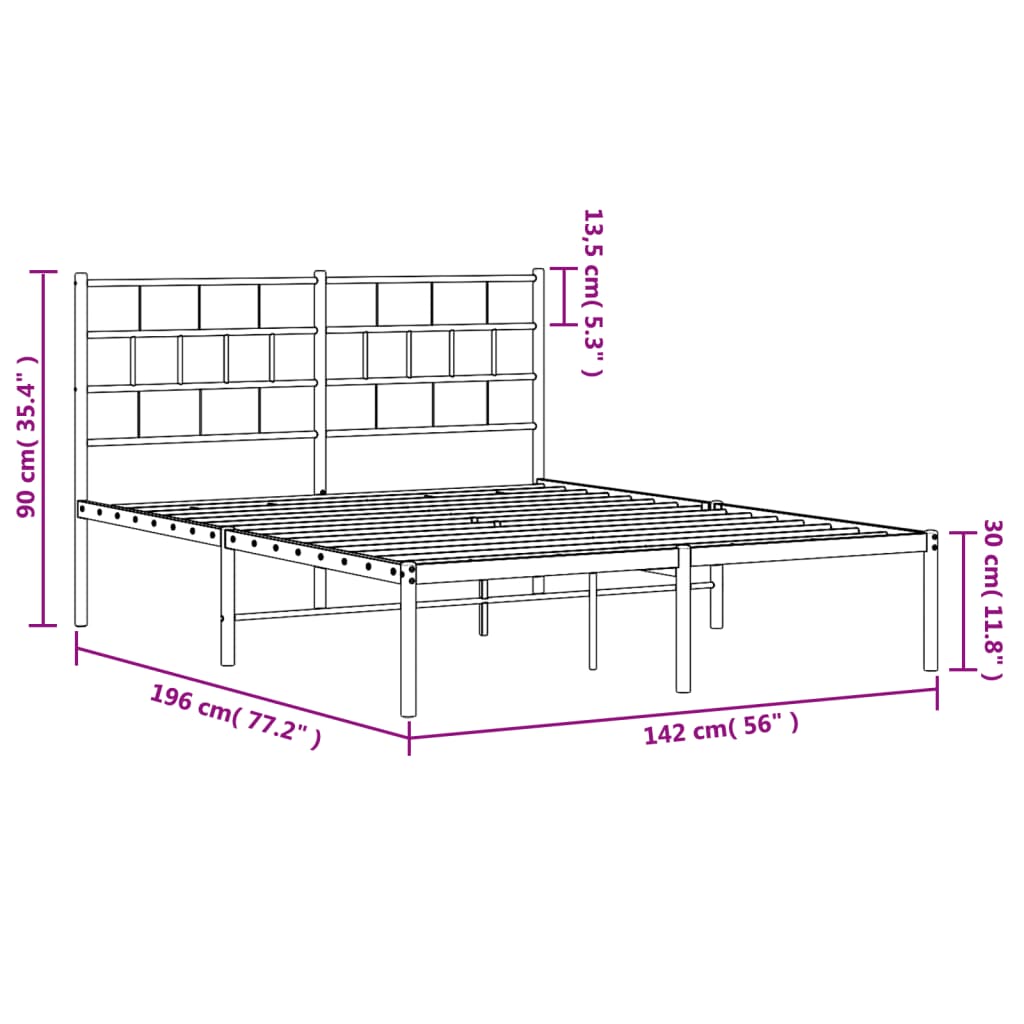 Metal Bed Frame without Mattress with Headboard White 135x190cm