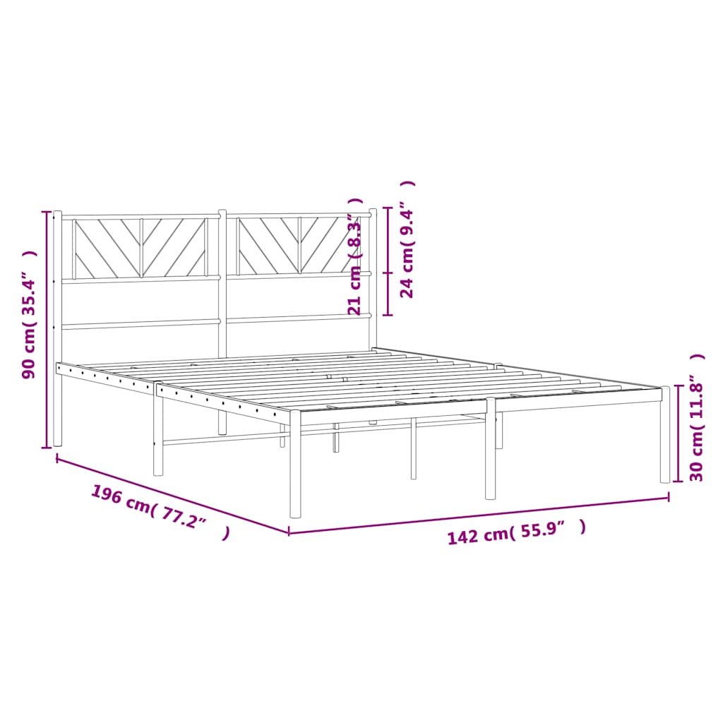 Metal Bed Frame without Mattress with Headboard Black 135x190cm