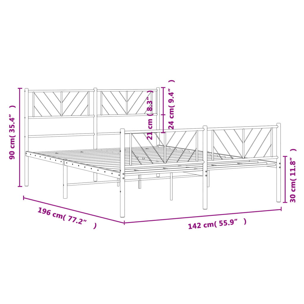 Metal Bed Frame without Mattress with Footboard Black 135x190cm