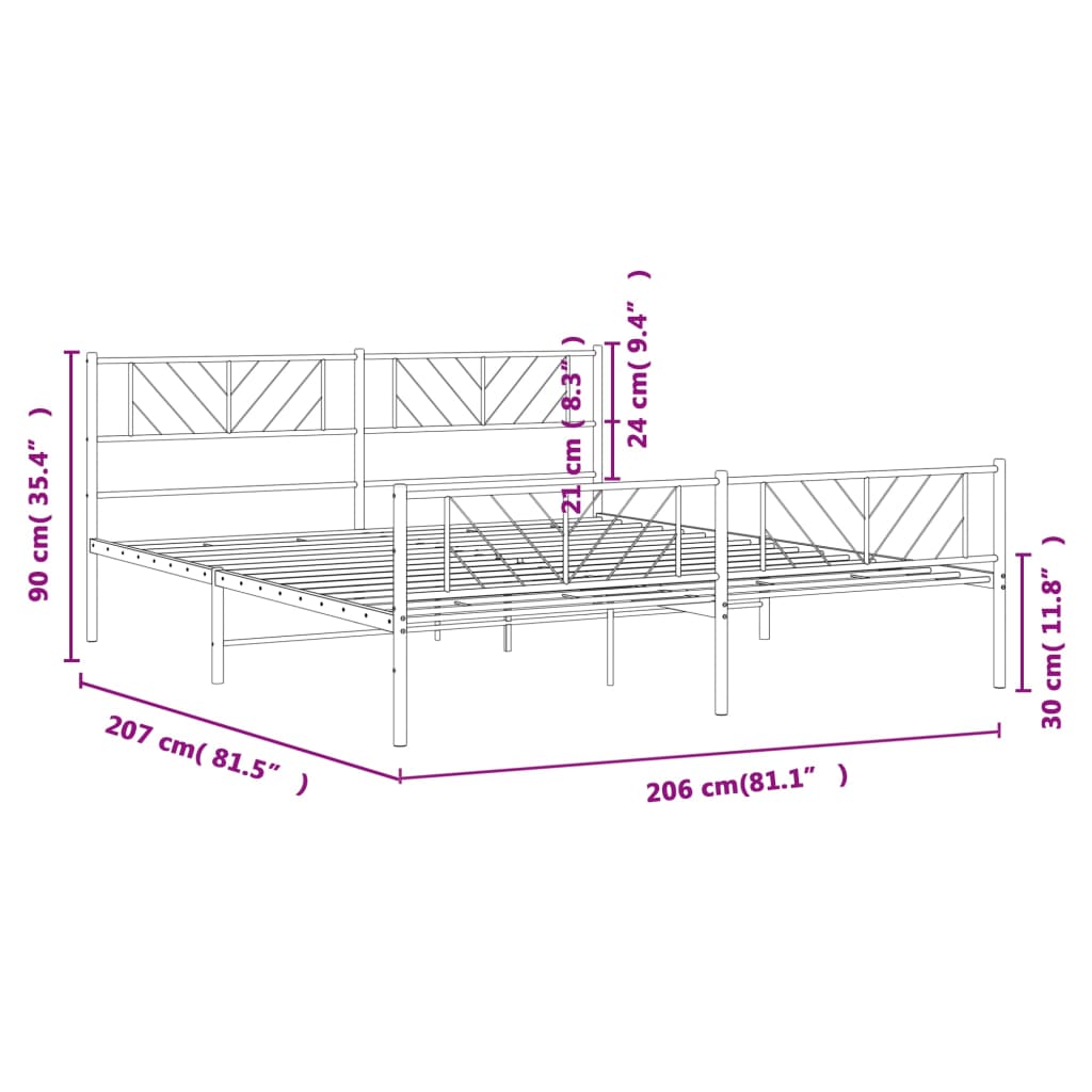 Metal Bed Frame without Mattress with Footboard Black 200x200cm