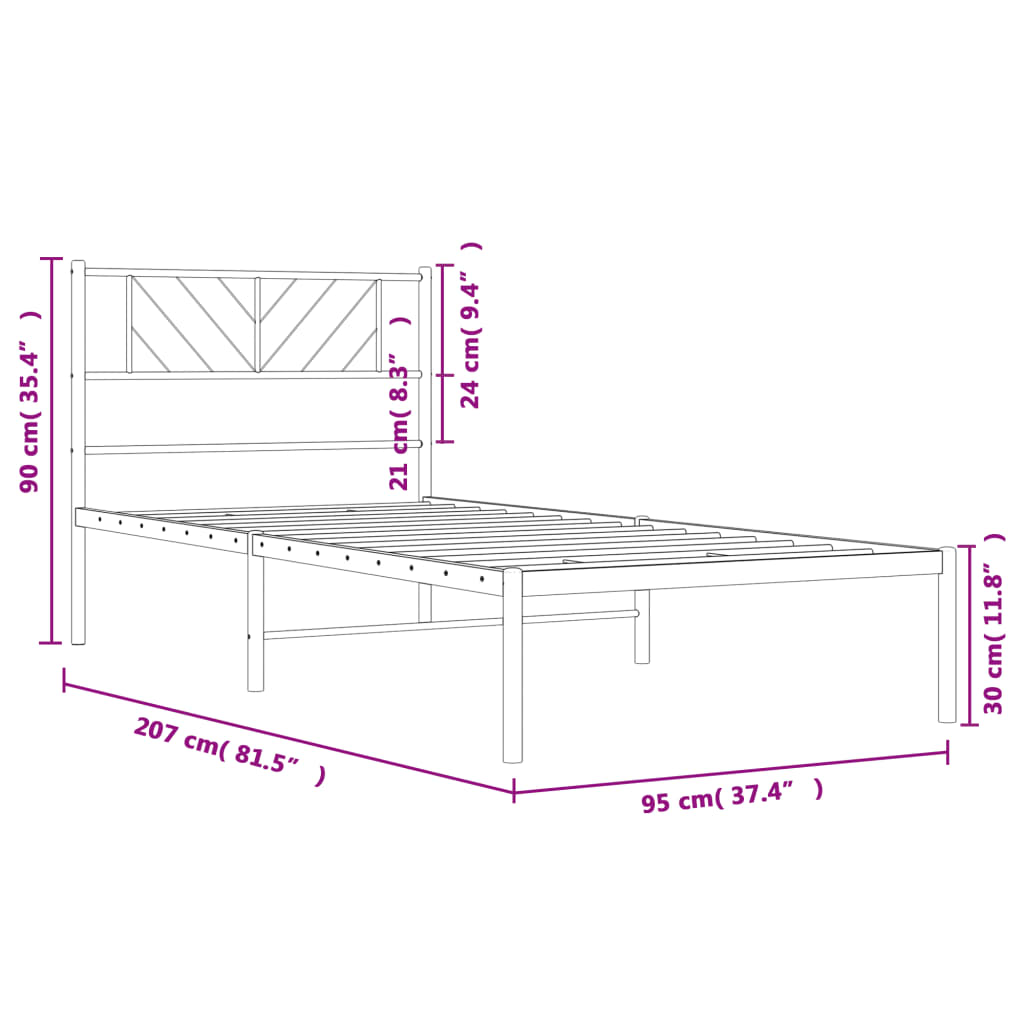 Metal Bed Frame without Mattress with Headboard White 90x200cm