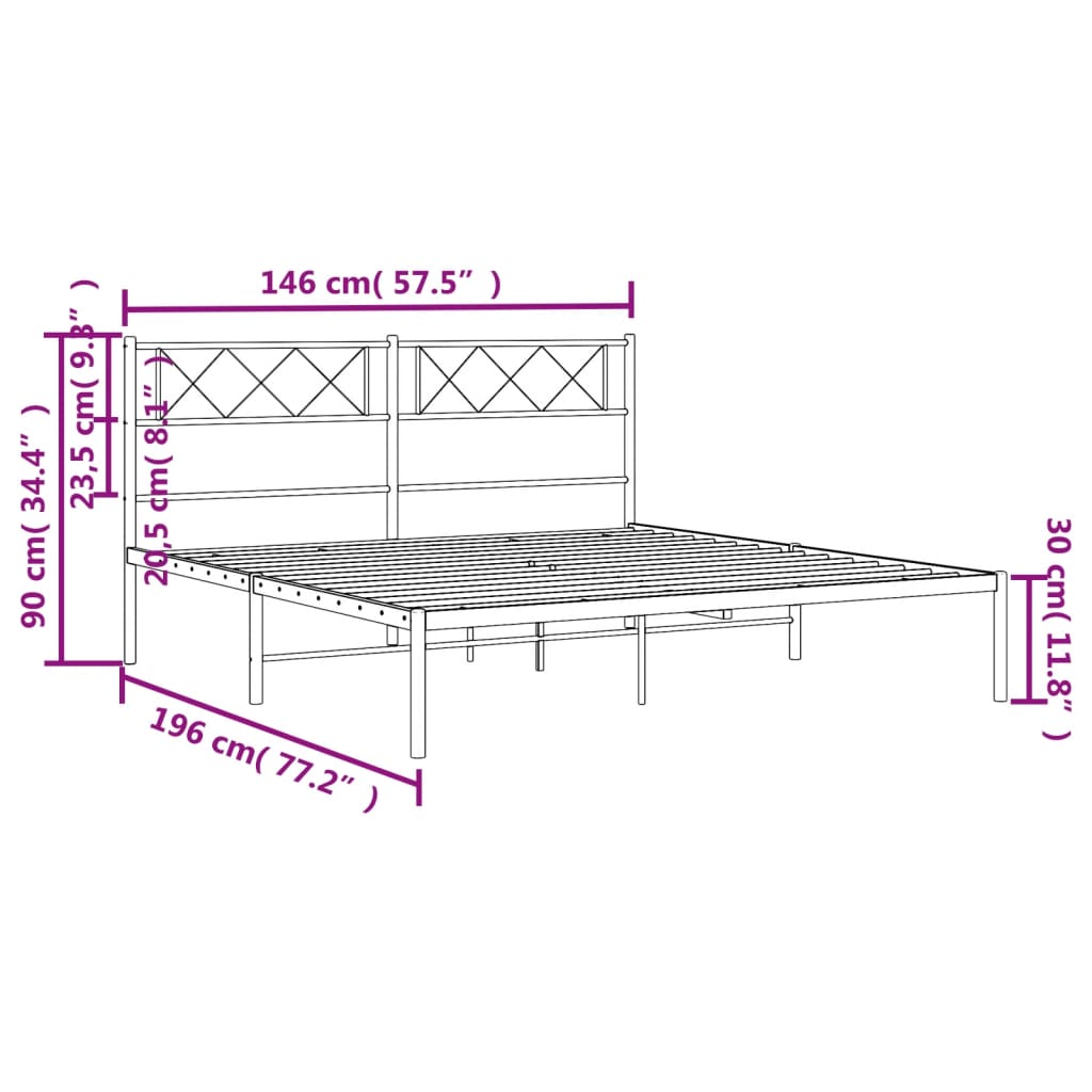 Metal Bed Frame without Mattress with Headboard White 140x190cm