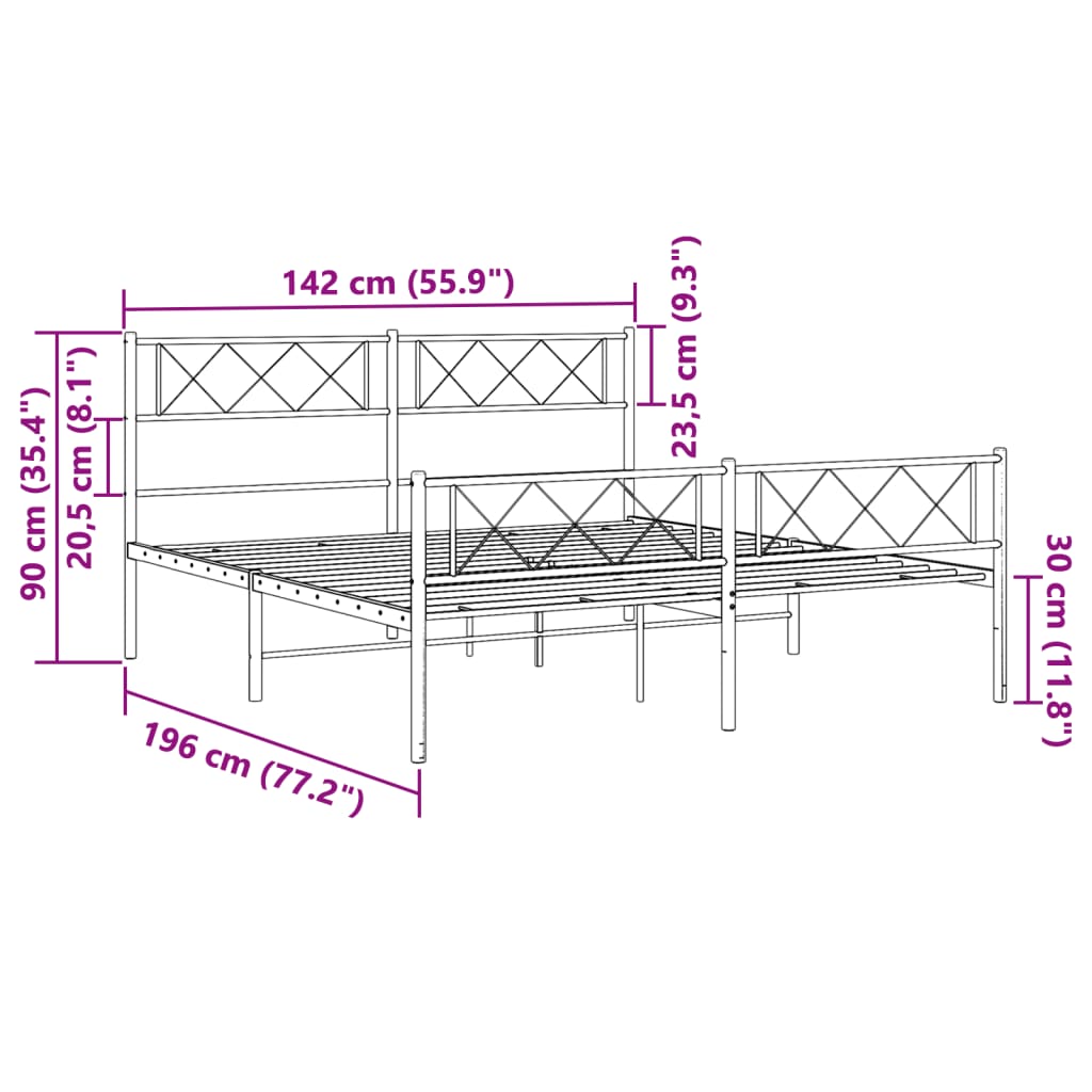 Metal Bed Frame without Mattress with Footboard White 135x190cm