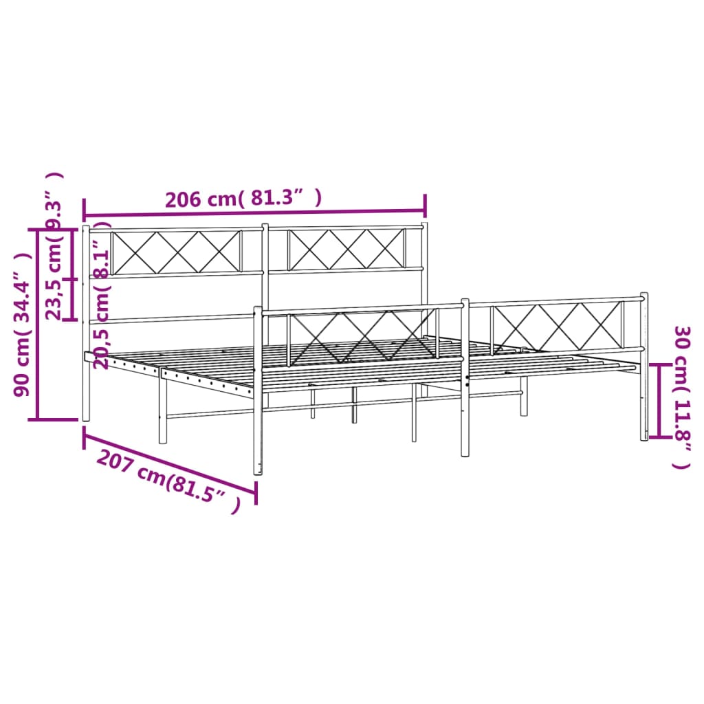 Metal Bed Frame without Mattress with Footboard White 200x200cm