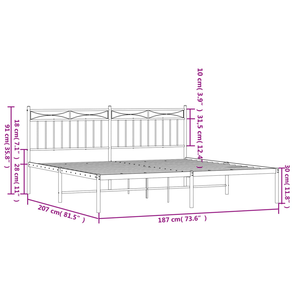 Metal Bed Frame without Mattress with Headboard White 180x200cm