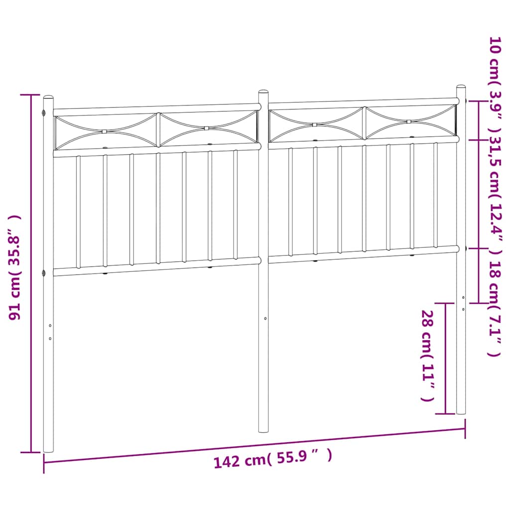 Metal Headboard White 135 cm