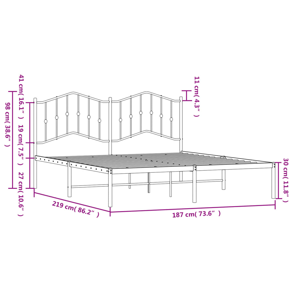 Metal Bed Frame without Mattress with Headboard Black 183x213cm