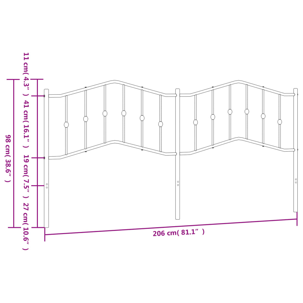 Metal Headboard Black 200 cm