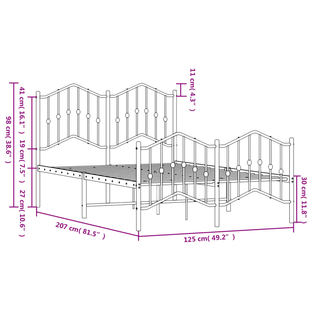 Metal Bed Frame without Mattress with Footboard White 120x200cm