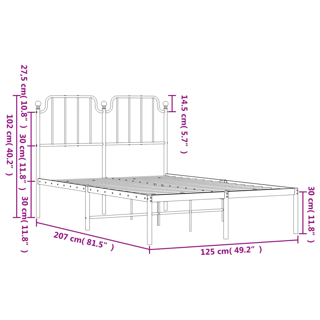 Metal Bed Frame without Mattress with Headboard Black 120x200cm