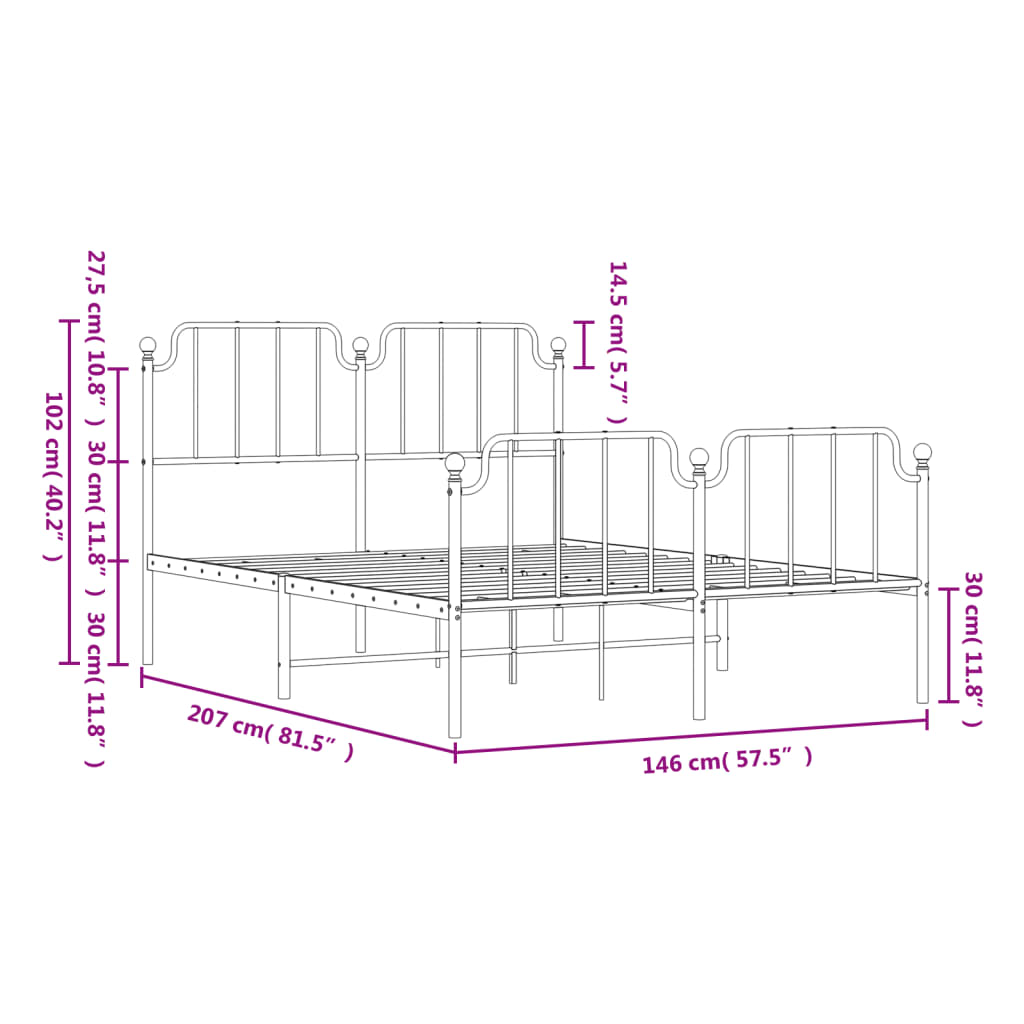 Metal Bed Frame without Mattress with Footboard Black 140x200cm