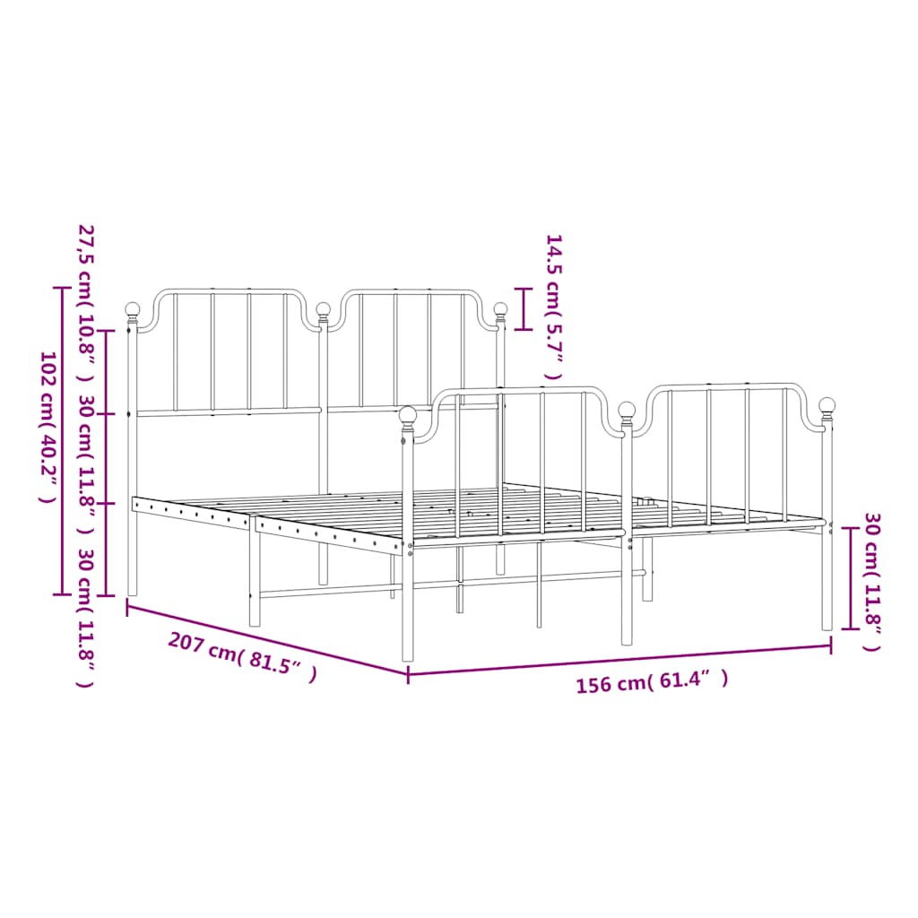 Metal Bed Frame without Mattress with Footboard Black 150x200cm