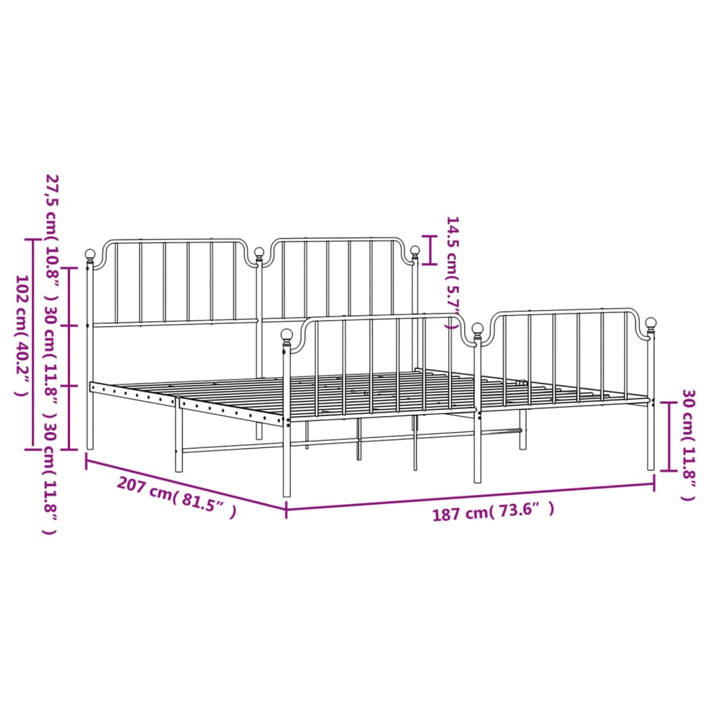 Metal Bed Frame without Mattress with Footboard Black 180x200cm