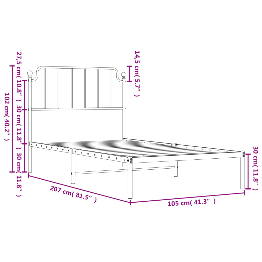 Metal Bed Frame without Mattress with Headboard White 100x200cm