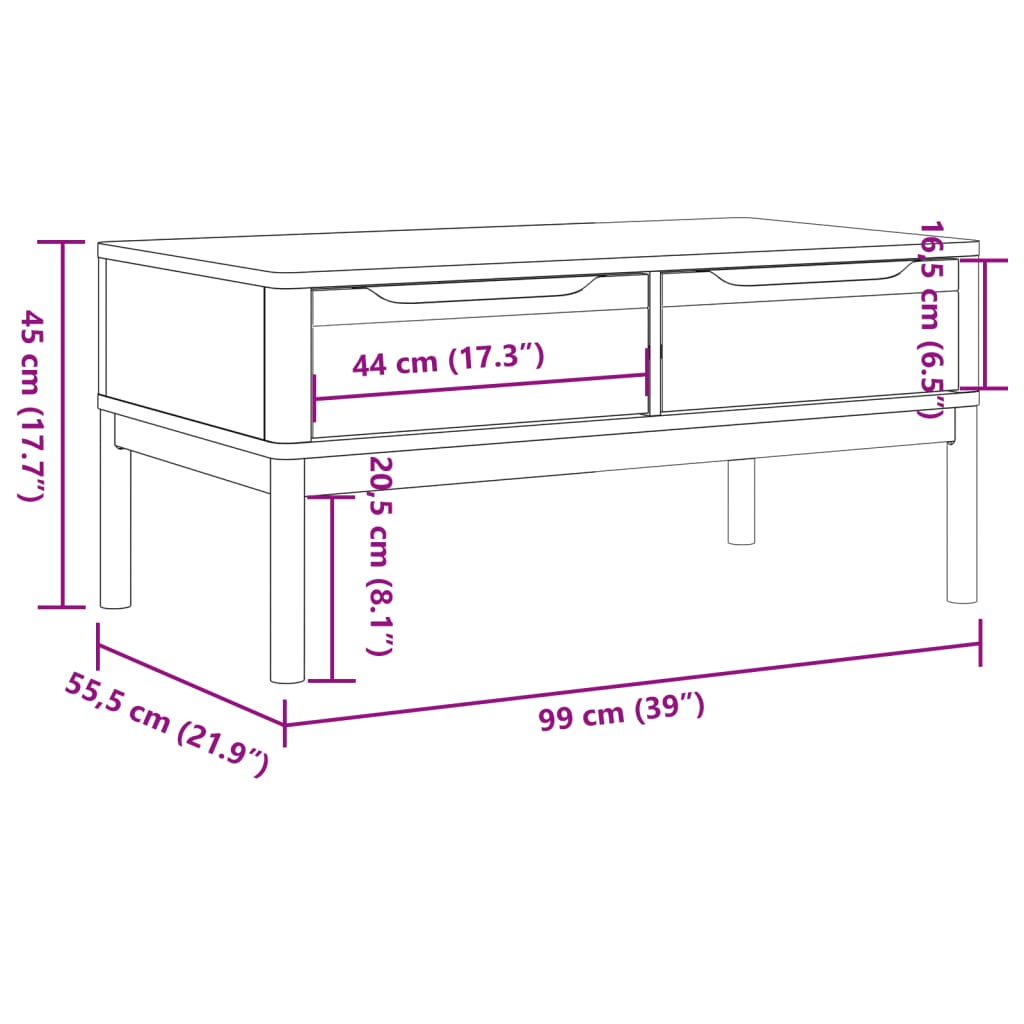Coffee Table FLORO Grey 99x55.5x45 cm Solid Pine Wood