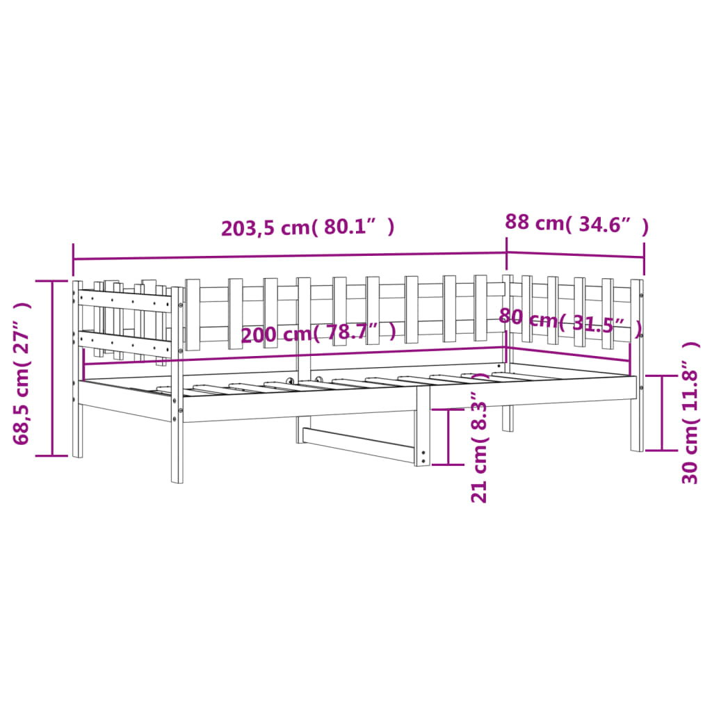 Day Bed without Mattress 80x200 cm Solid Wood Pine