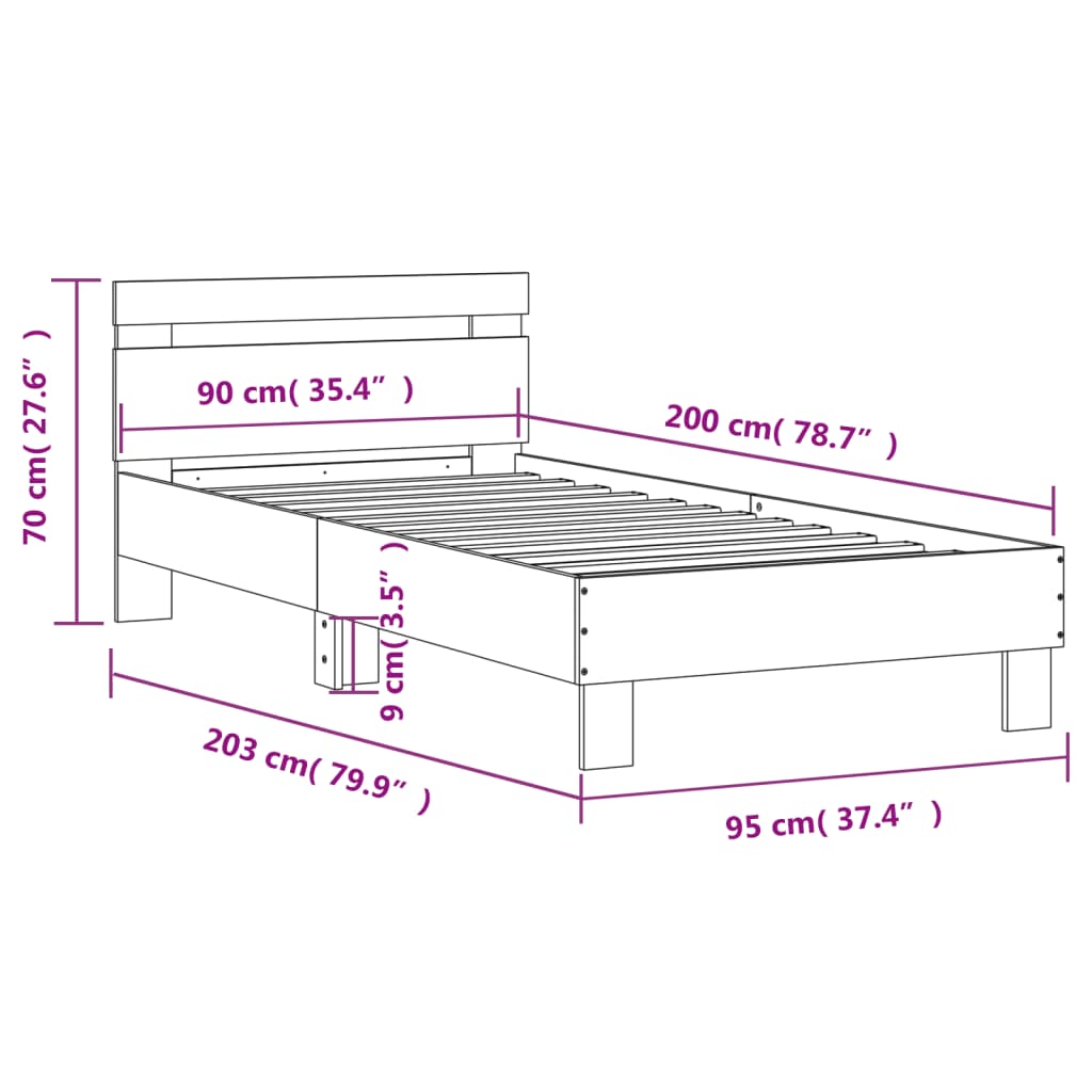 Bed Frame without Mattress with Headboard Grey Sonoma 90x200 cm