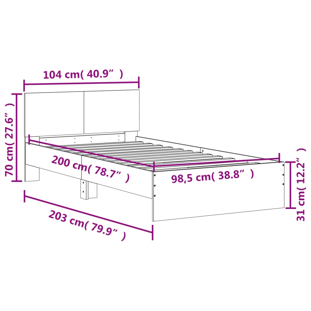 Bed Frame without Mattress with Headboard Black 100x200 cm