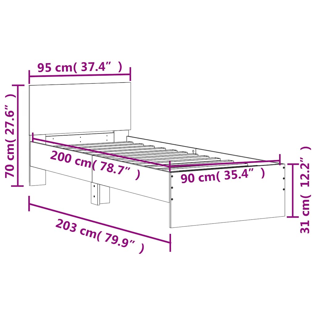 Bed Frame without Mattress with Headboard Sonoma Oak 90x200 cm