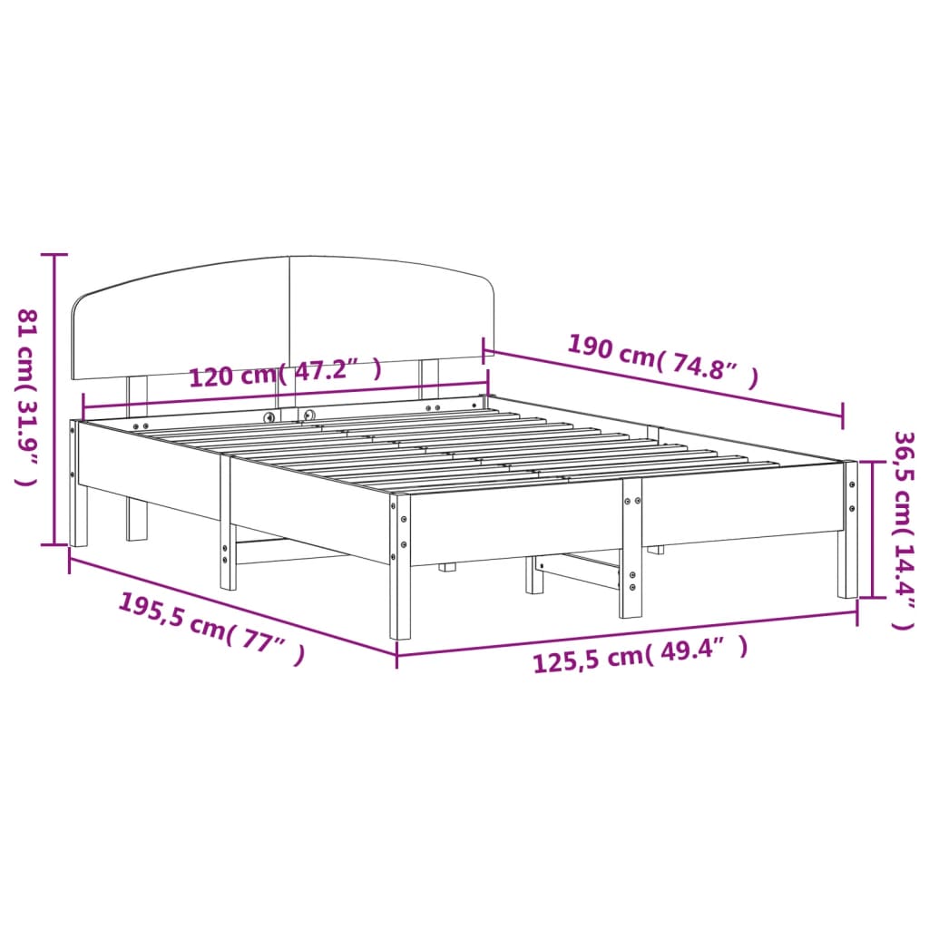 Bed Frame without Mattress 120x190 cm Small Double Solid Wood Pine