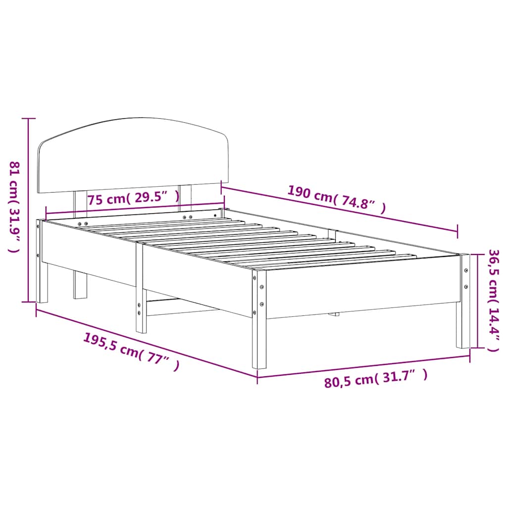 Bed Frame without Mattress White 75x190 cm Small Single Solid Wood Pine