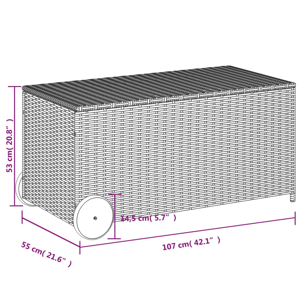 Outdoor Patio Poly Rattan 190L Garden Storage Box With Wheels Cushion Boxes