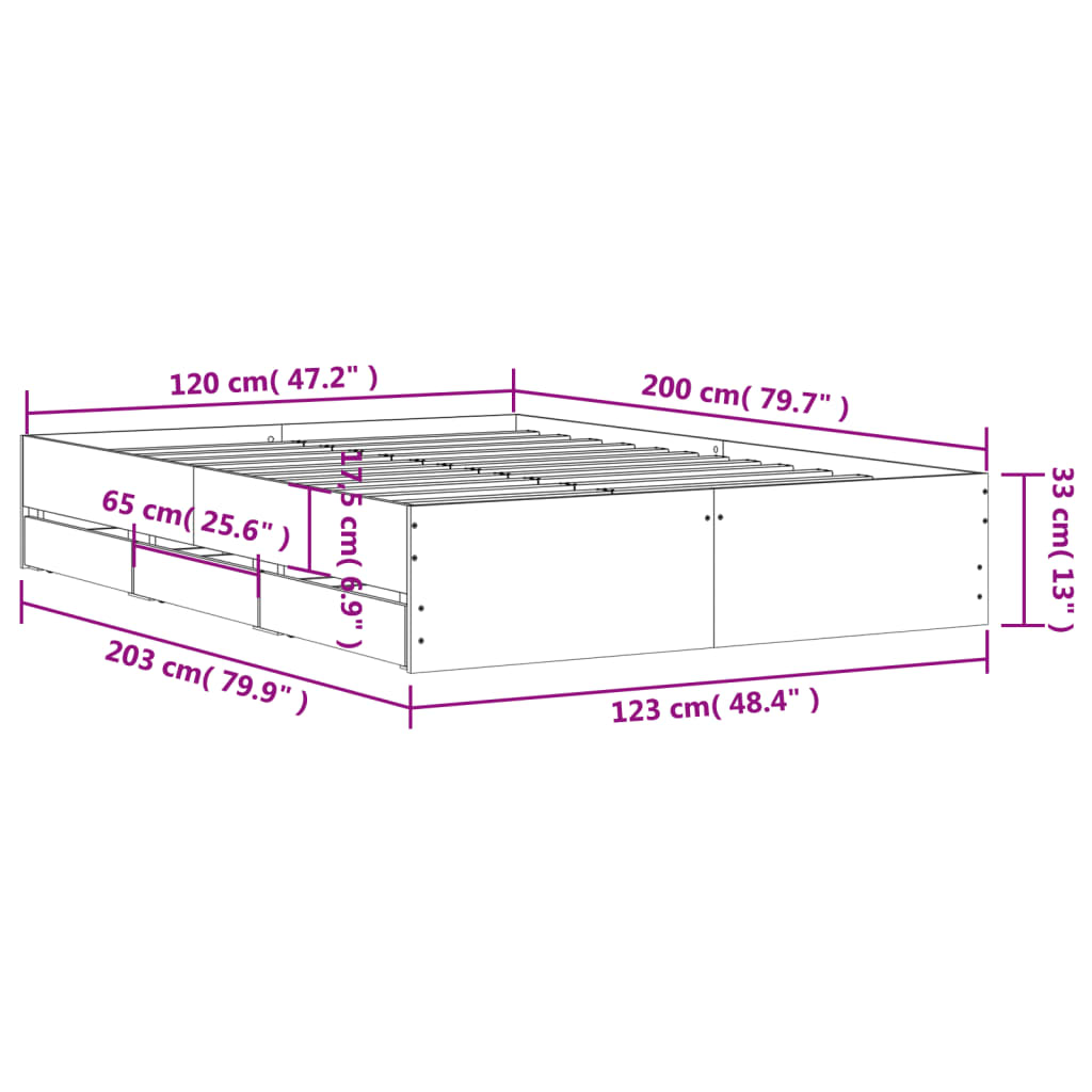 Bed Frame with Drawers without Mattress Black 120x200 cm