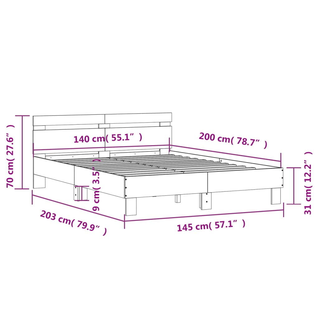 Bed Frame without Mattress Brown Oak 140x200 cm