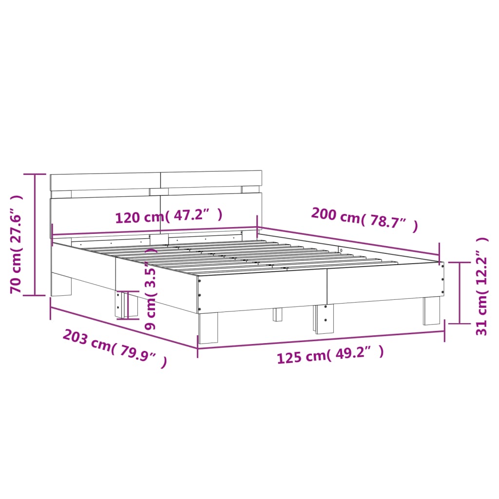 Bed Frame without Mattress Smoked Oak 120x200 cm