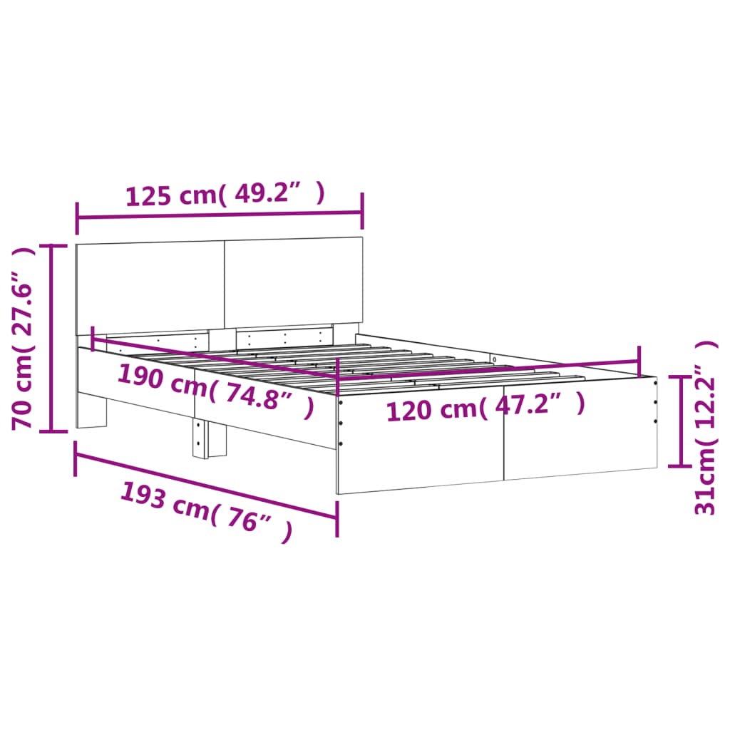 Bed Frame without Mattress Concrete Grey 120x190 cm Small Double