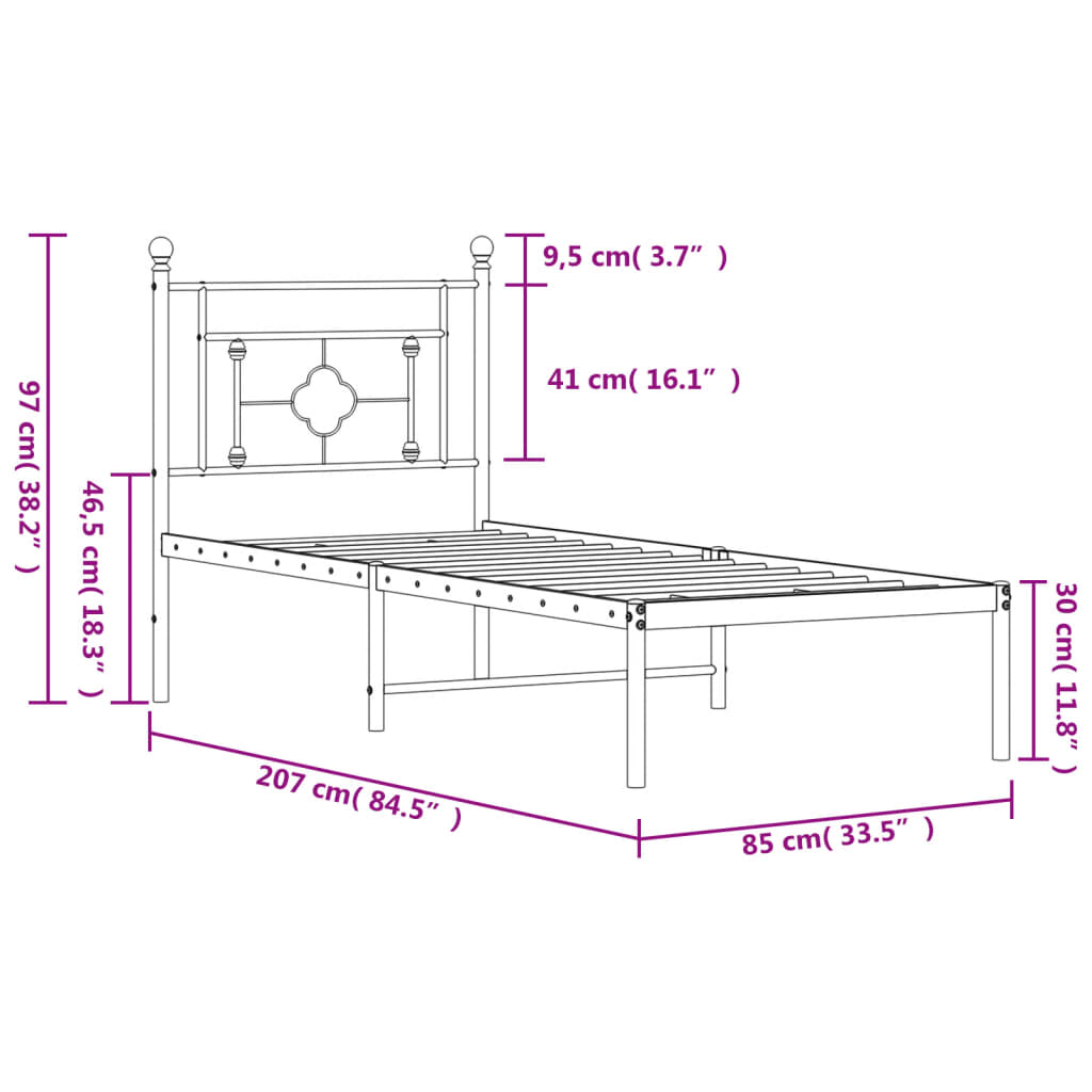 Metal Bed Frame without Mattress with Headboard White 80x200cm
