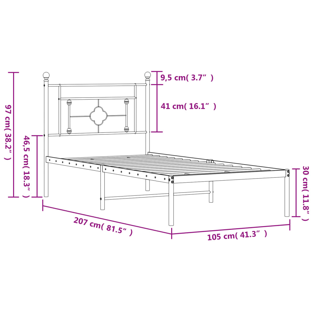 Metal Bed Frame without Mattress with Headboard White 100x200cm
