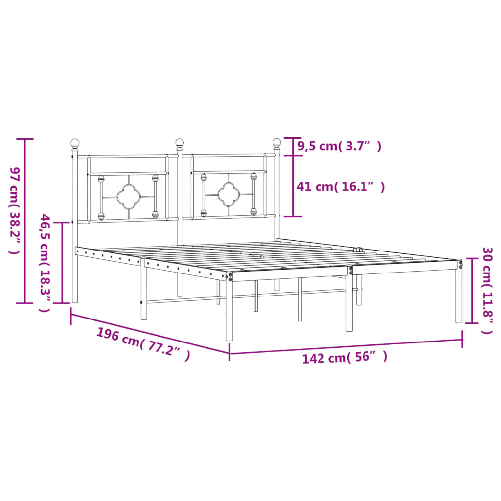 Metal Bed Frame without Mattress with Headboard White 135x190cm