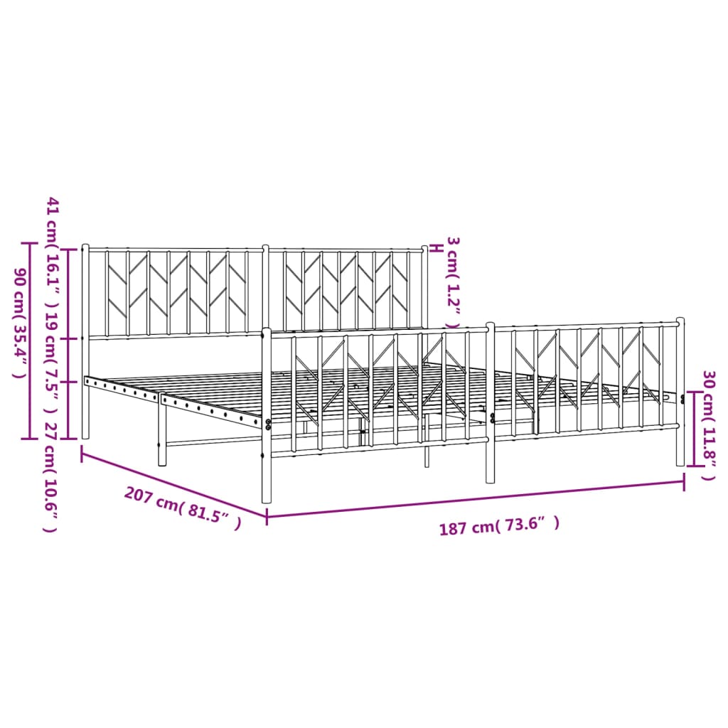 Metal Bed Frame without Mattress with Footboard Black 180x200cm