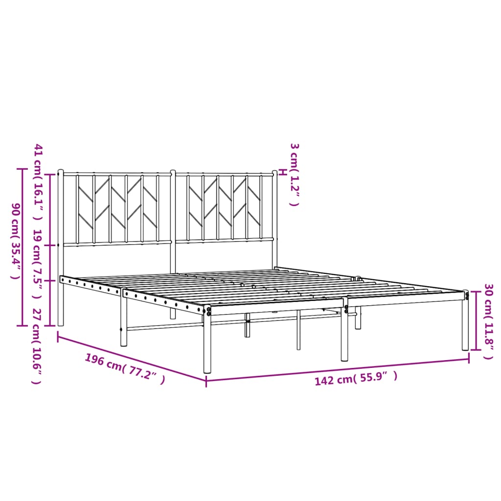 Metal Bed Frame without Mattress with Headboard White 135x190cm